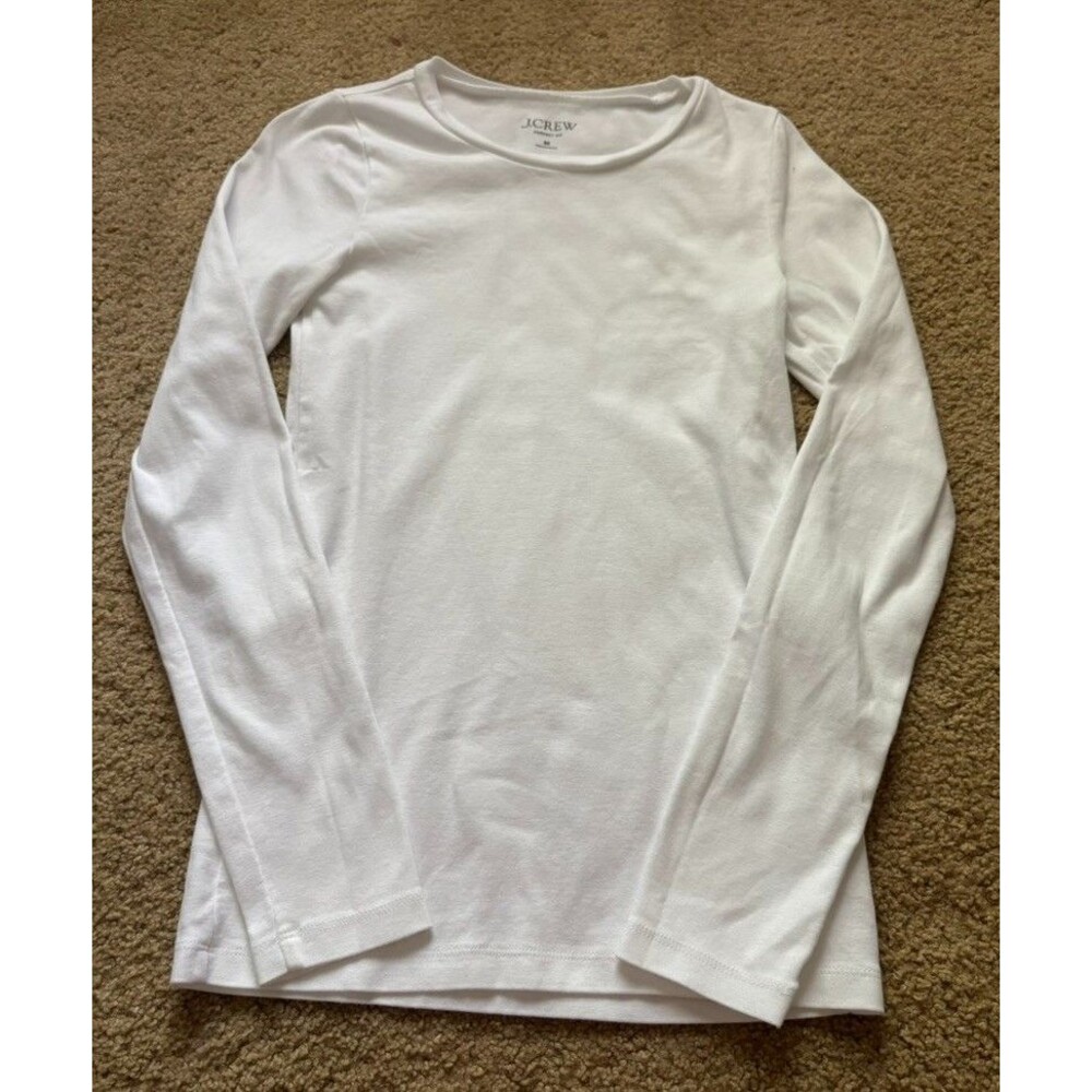 J. Crew Medium Perfect-fit Long-sleeve Crewneck T-shirt White Solid Casual